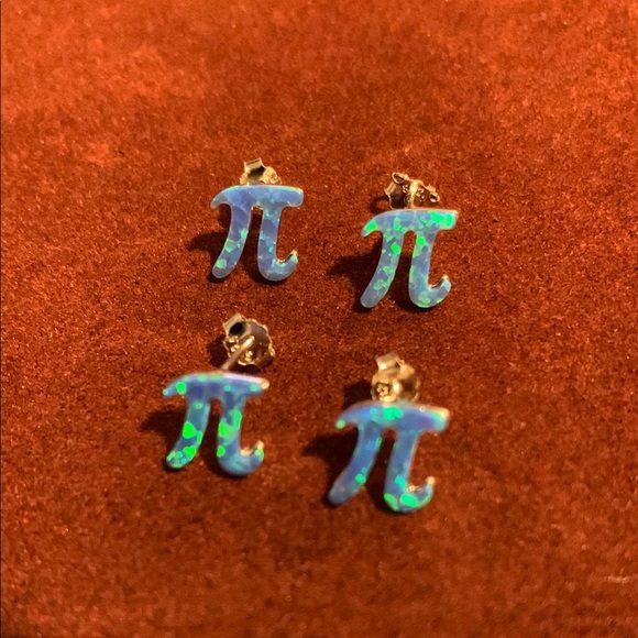 Blue Pi Symbol Earrings - Picture 1 of 11